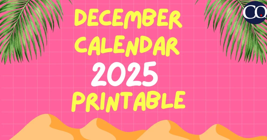 December Calendar 2025 Printable