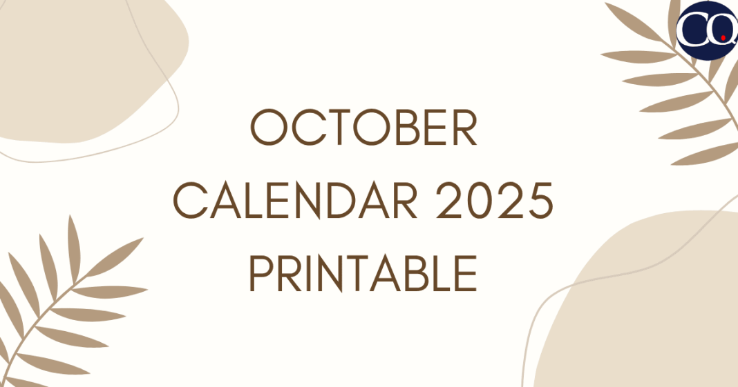 October Calendar 2025 Printable